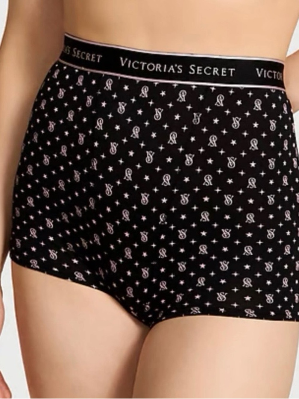 Pair of Victoria's Secret Red and Black Logo-Print Boyshorts